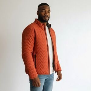 Rainforest Quilted Puffer Jacket Men's Rust Orange Full Zip Stand Collar Pockets